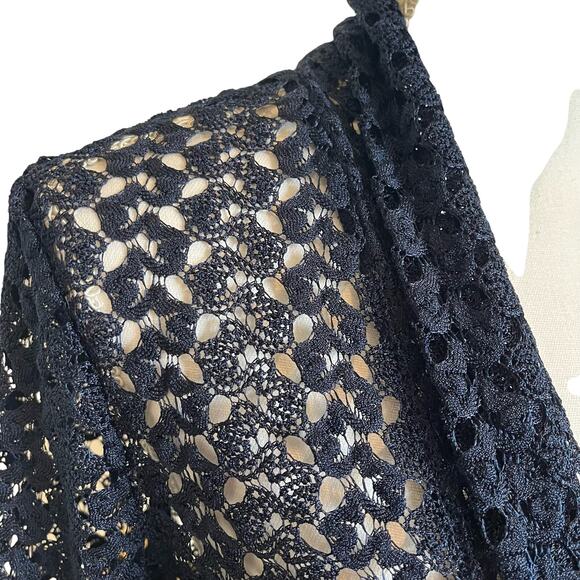 JM Collection Cardigan Petite Size Large Navy Blue Open Stitch Knit Topper Light - Picture 3 of 10